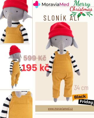 Látková postavička sloník Ali měří 34 cm a nyní je za akční cenu 195,-. Kolekce jednoduchých a roztomilých hraček pro...